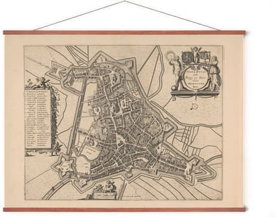 Poster In Posterhanger - Historische Oude Kaart Den Bosch - 50x70 cm - Kader Hout - Ophangsysteem - Vintage Plattegrond