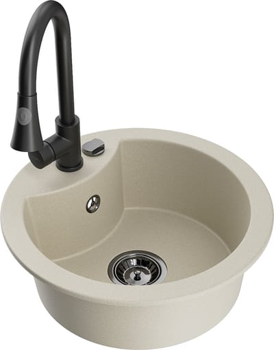 Mexen Diego granieten spoelbak 1-komers met keukenkraan Elia, beige - 6512-69-670101-70