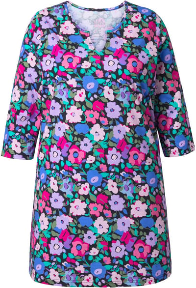 Ulla Popken - Dames - Longshirt A-lijn tuniekhals 3/4-mouw - Zwart - Maat 58+