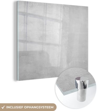 MuchoWow® Glasschilderij 90x90 cm - Schilderij acrylglas - Beton - Grijs - Cement - Industrieel - Structuur - Foto op glas - Schilderijen