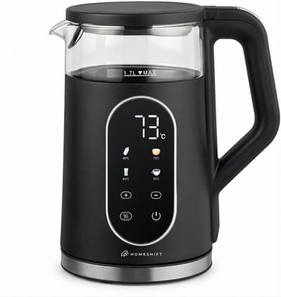 HomeShift® Waterkoker met Temperatuurregeling - Warmhoudfunctie - Dubbelwandig - Elektrisch - 1,7 Liter - 2200W - Zwart