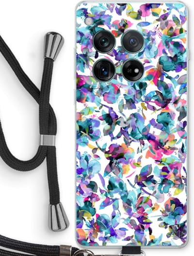 Case Company® - Hoesje met koord geschikt voor OnePlus 12r hoesje met Koord - Hibiscus Flowers - Telefoonhoesje met Zwart Koord - Bescherming aan alle Kanten en Over de Schermrand