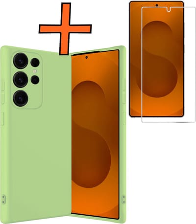 Hoes - Met Screenprotector - Geschikt voor Samsung Galaxy S25 Ultra - Sterk & Shockproof - Back Cover - Siliconen Case - Telefoon Hoes - Groen