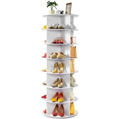 VEVOR Schoenenrek, Schoenenkast voor 28 Paar Schoenen (7 Lagen), 360° Draaibaar, Ruimtebesparende Schoenenopbergkast, Schoenenrek voor Slaapkamer, Woonkamer, Hal, Wit, 598 x 598 x 1620 mm