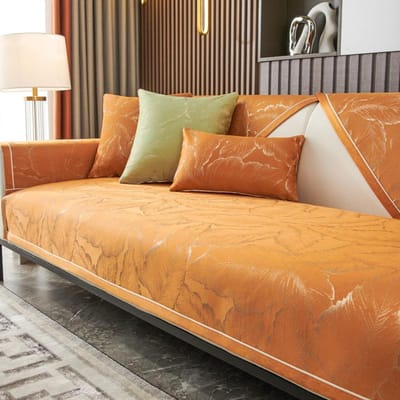 Goudblad Jacquard Bankhoezen Chenille Luxe Bankkussen Universele Woonkamer Bank Antislip Armleuning Rugleuning Kussens 70x70cm 1pcs