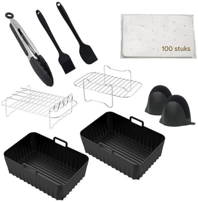 GELLDG 20.5x14x7cm Airfryer Accessoires Set - Herbruikbare Hittebestendige Bakmatten tot 450°F - Geschikt voor Ninja AF140EU, AF300EU, AF400EU, AF500EU, SL400EU - Plastic