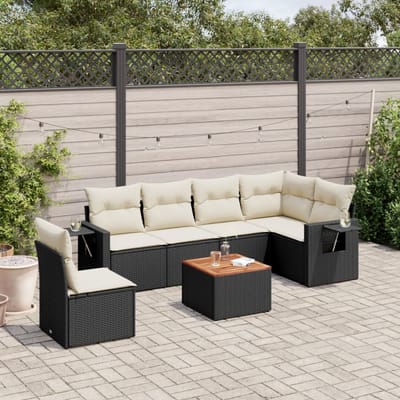 vidaXL - 7-delige - Loungeset - met - kussens - poly - rattan - zwart
