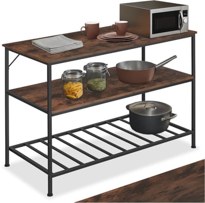 tectake - Keukenrek Akeley industrieel donkerbruin - 120 x 60 x 90,5 cm - 404439