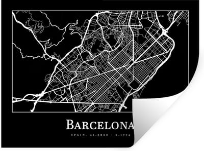 Muurstickers - Sticker Folie - Stadskaart - Barcelona - Plattegrond - Kaart - 40x30 cm - Plakfolie - Muurstickers Kinderkamer - Zelfklevend Behang - Zelfklevend behangpapier - Stickerfolie