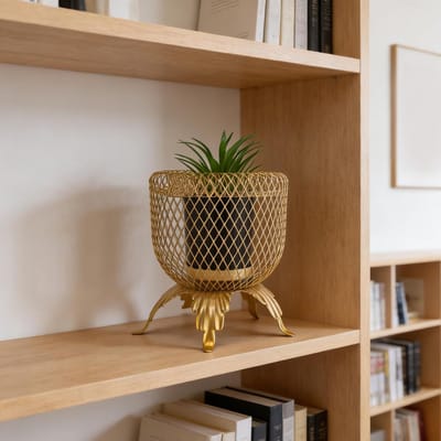Kunstplant in kooi - Nepplant decor - Huis decoreren - Onderhoudsvrij groen - 15x15x12.7 cm - Goud groen