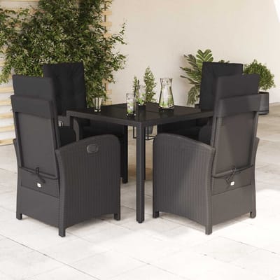 vidaXL - 5-delige - Tuinset - met - kussens - poly - rattan - zwart