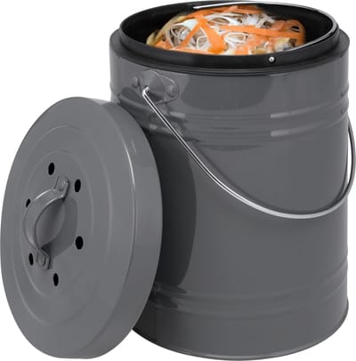 Compostemmer met 5 liter binnenemmer, actieve koolfilter, biologische afvalemmer, grijs