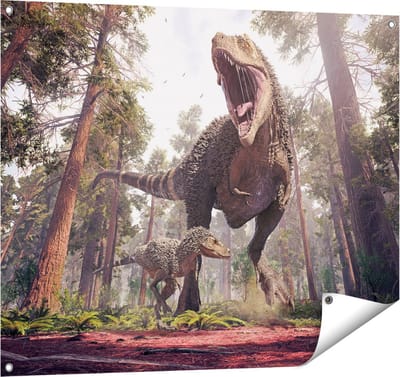 Gards Tuinposter Tyrannosaurus Rex Dinosaurus - T-Rex - 100x80 cm - Tuindoek - Tuindecoratie - Wanddecoratie buiten - Tuinschilderij