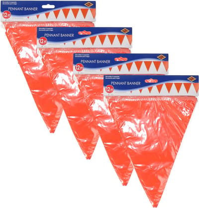 Oranje vlaggenlijn - 4x - slinger - 350 cm - plastic - binnen en buiten - 12 vlaggetjes - Koningsdag/Holland