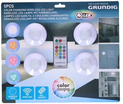 Grundig Draadloze LED Lampenset – Nachtlampje met Afstandsbediening – Zelfklevende RGB LED Tafellamp – Multikleur Nachtlamp voor Volwassenen – Werkt op Batterijen – Set van 4