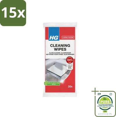 15 x HG - Woonkamer - Glasreinigingsdoekjes - Reinigt Streeploos - 20 Doekjes - Grootverpakking - Glasreiniging - Streeploos Schoon - Spiegelreiniger - Schoonmaakdoekjes - Biologisch Afbreekbaar