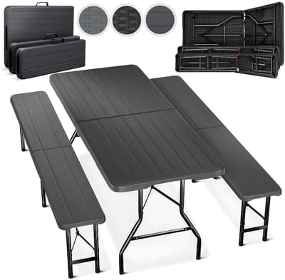 JCP® Tafel - 2 Bierbanken en 1 Biertafel - Biertafel - Biertafel met Banken - Antraciet - 90cm x 74cm x 8cm