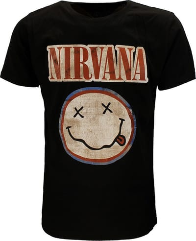 Nirvana Distressed Logo Smiley T-Shirt - Officiële Merchandise - L