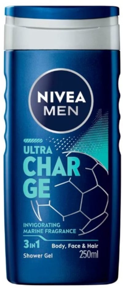 1 x Nivea Men – Douchegel – Ultra Charge – 250 ml - Douchegel - Mannelijke Geur - Citrusgeur - Houtachtige Geur - Verzorging