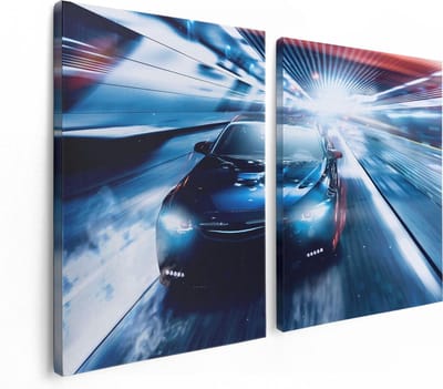 Artaza Canvas Schilderij Tweeluik Zwarte Sportwagen Auto - Abstract - 120x80 - Foto Op Canvas - Canvas Print