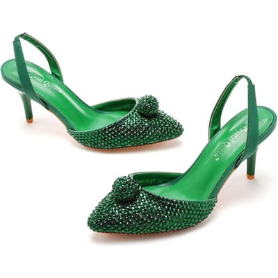 7cm Strass Schoenen met Lage Instap en Puntige Neus Strass Kogelkralen Slanke Hak Sandalen Grote Maat Bruidsschoenen Bruid Bruiloft Damesschoenen 43 green