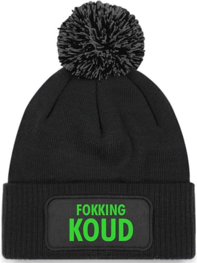 Fokking koud wintermuts zwart pompoen - Fluor groen - soBAD. | Wintersport | Après ski outfit Warme Muts voor Volwassenen | Heren en Dames Beanie