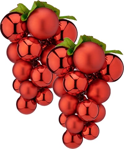 Krist+ Kerstornament druiventros - 2x stuks - rood - 20 cm - kunststof - kersthanger fruit - wijn thema - decoratie druiven
