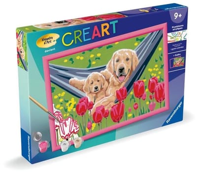 CreArt Kids 31x21cm Labrador en tulpen - Schilderen op nummer - Vanaf 7 jaar - 25852, Ravensburger