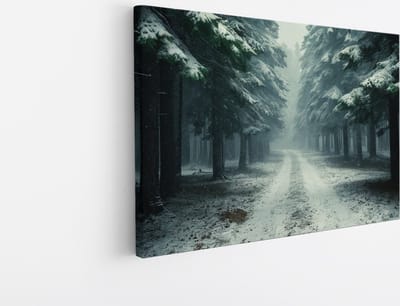 Saammp Canvas Schilderij - Winter - Bosweg - Bloemen - Landschap - Natuur - 45x30 - Foto op canvas - Wanddecoratie - Muurdecoratie Woonkamer - Slaapkamer decoratie - Canvas Print