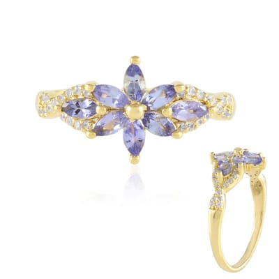 Cavill - Zilveren Ring - 925 Sterling Zilver Verguld - 0 77 ct Marquise Tanzaniet en 0 18 ct Zirkon - Paarse Elegante Damesring Maat 18 19 20