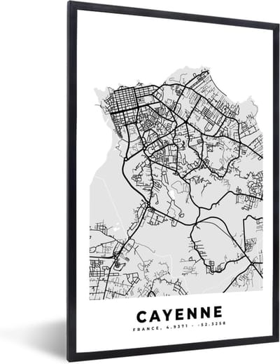 Fotolijst incl. Poster - Plattegrond - Cayenne - Stadskaart - Kaart - Frankrijk - 40x60 cm - Posterlijst