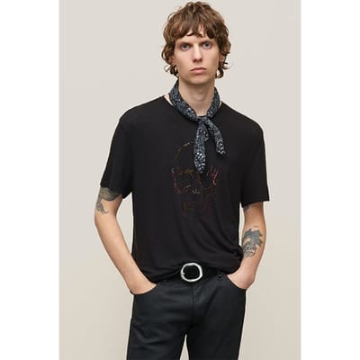 John Varvatos Ss Crew Tee - Embellished Skull Black Size: M | Printed T-Shirts Outlet | Heren | Zwart