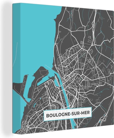 Canvas Schilderij Boulogne-sur-Mer - Frankrijk - Plattegrond - Stadskaart - Kaart - 20x20 cm - Wanddecoratie