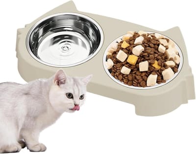 Verhoogde Hondenbak Standaard - Dubbele Voerbak - Ontspannen Eten - Antislip Basis - 36 x 19 x 7 cm - Wit