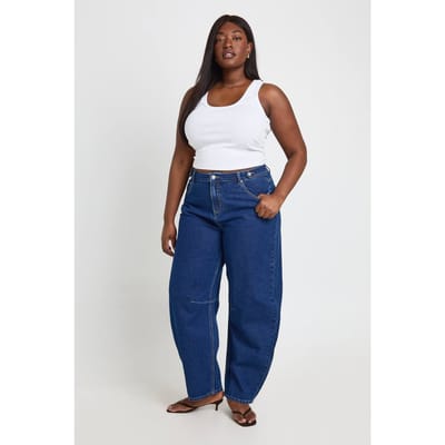 boohoo Dames Plus Hoge Taille Losse Barrel Jeans | Indigo | Maat: 44