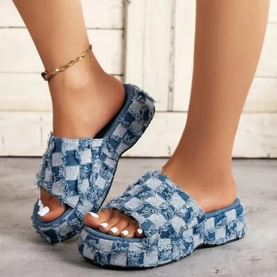 Denim Rome Dikke Dames Pantoffel Zomer Platform Hakken Casual Sport Strand Dames Slippers Mode Jurk Dames Sandalen Teenslipper 43 brown