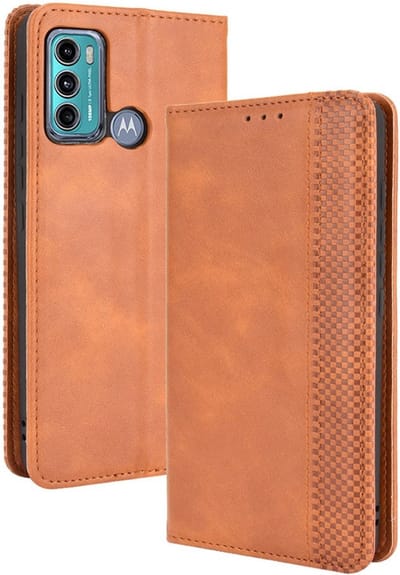 Coverup Hoesje - Geschikt voor Motorola Moto G60 Hoesje - Coverup Vintage Style Book Case - Bruin