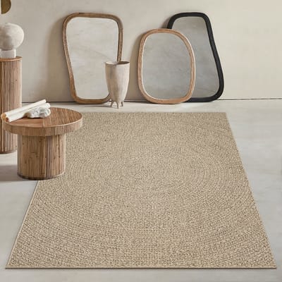 Mia’s Teppiche Soil – robuust in- & outdoor vloerkleed met natuurlijk cirkelpatroon, weatherproof & UV-bestendig, naturel cirkel 60 x 90 cm