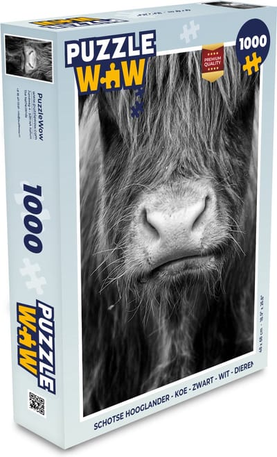 Puzzel Schotse hooglander - Koe - Zwart - Wit - Dieren - Legpuzzel - Puzzel 1000 stukjes volwassenen