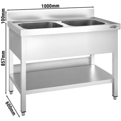 GGM Gastro Spültisch PREMIUM - 1000x600mm - mit Grundboden - mit 2 Becken mittig