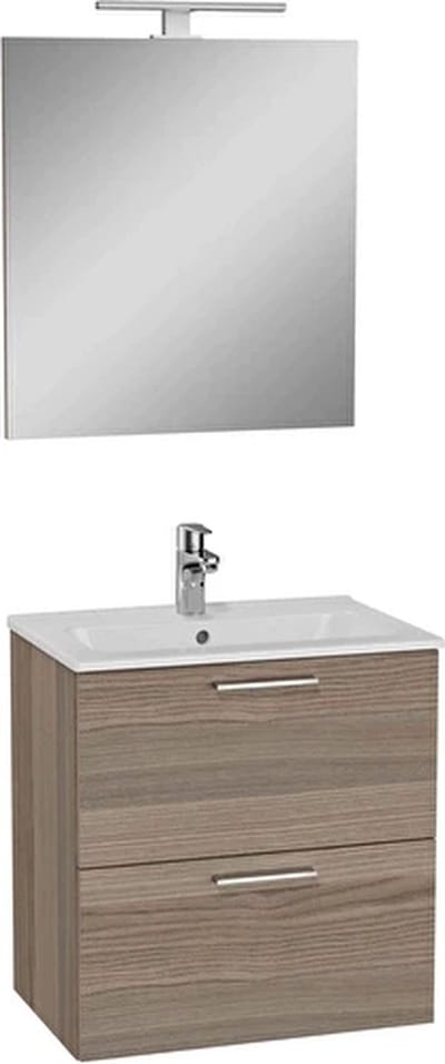 VitrA Mia badkamermeubelset - Cordoba Houtlook - 60cm - met 2 laden - inclusief spiegel met LED-verlichting en keramische VitrA wastafel