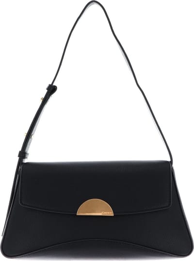 DKNY Leren Schoudertas Luna Flap Shoulder Bag Blk / Gold Zwart