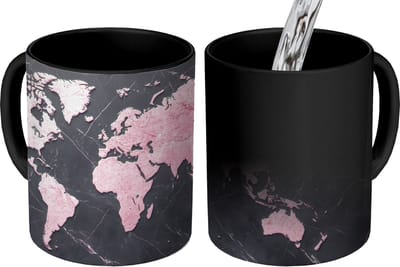 Magische Mok - Foto op Warmte Mokken - Koffiemok - Wereldkaart - Roze - Marmer print - Magic Mok - Beker - 350 ML - Theemok