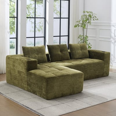 STILVORA Hoekbank 258 Cm - Met Bekerhouders En Diepe Zitting - Voor Woonkamer, Appartement En Wachtruimte - Chenille Groen
