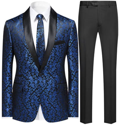 ALLTHEMEN Heren Pak Eenknops Middenspleet - Sjaalkraag Paisley Elegante sjaalkraag - S