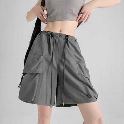 Nylon Werkshorts voor Dames Zomer Dunne Nieuwe Stijl voor Amerikaanse Wijde Pijpen Broek voor Dames Rechte Pijpen Sneldrogend Vijfpuntsbroek XL grijs