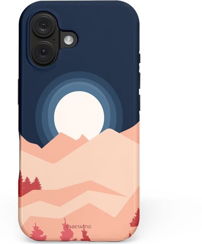 Casetastic hoesje geschikt voor Apple iPhone 16 - MagSafe - Dubbellaagse bescherming - Bergen bij maanlicht - Fashion Case - Zwart Perzik Zand Koraal