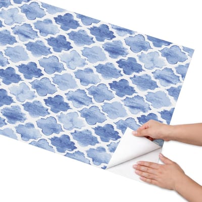 Coloray Meubel Wrap Folie - Blauw Meubelfolie - 65x130 cm - Wrapfolie Keuken Aquarel mozaïek - Decoratiefolie - Waterverf Meubelfolie - Meubel Wrap Folie - Woonkamer decoratie - Achtergronden en patronen