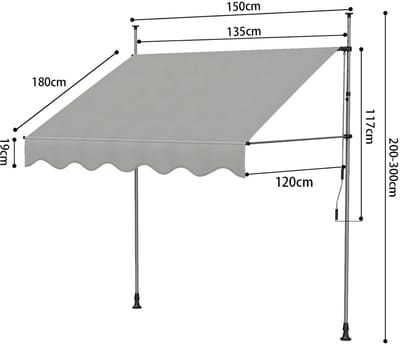 Innovastore HandmatigeLuifel - Luifel - Zonneluifel - Zonnescherm - Intrekbare luifel - Verstelbaar - Handmatig - Grijs - 150cm