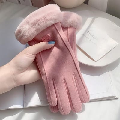 Warme handschoenen voor dames Winter Fleece-gevoerd Dik suède Herfst en Winter Koudebestendig Fietsen Skiën Rijhandschoenen roze